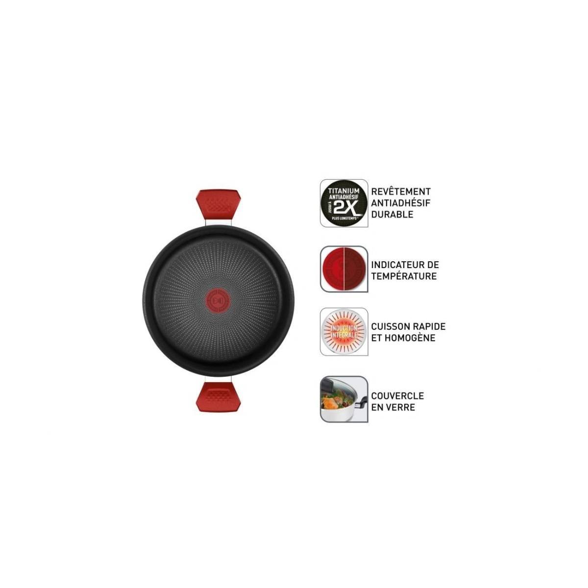 Faitout rouge aluminium 24cm avec couvercle C2894602 Tefal - Image 3