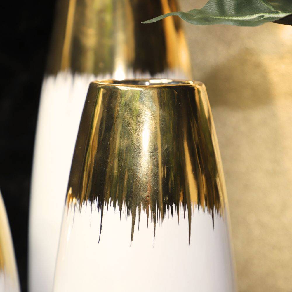 Vase en céramique blanc et doré 13 x 38 cm Chemin de campagne - Image 4