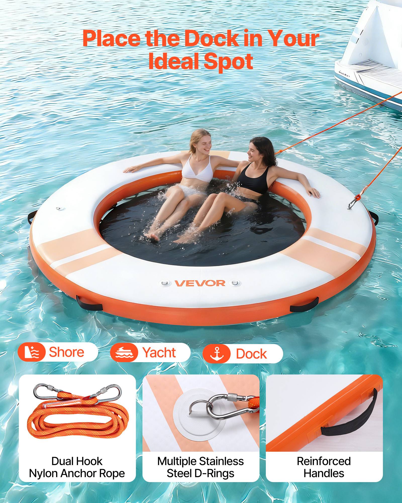 Vevor - VEVOR Quai Flottant Gonflable Plateforme de Quai Ronde 2,44 m Orange avec Sac - Image 4