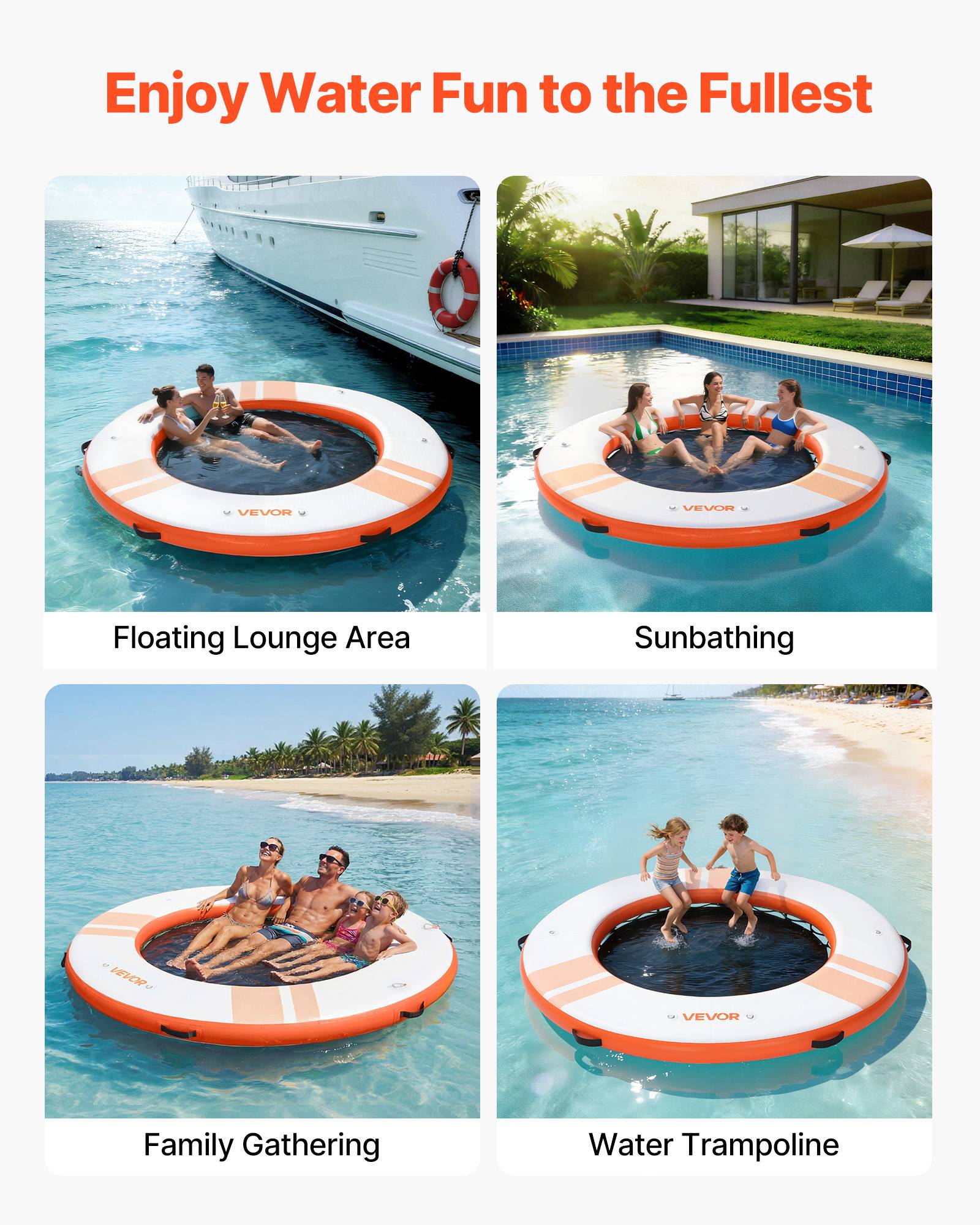 Vevor - VEVOR Quai Flottant Gonflable Plateforme de Quai Ronde 2,44 m Orange avec Sac - Image 6