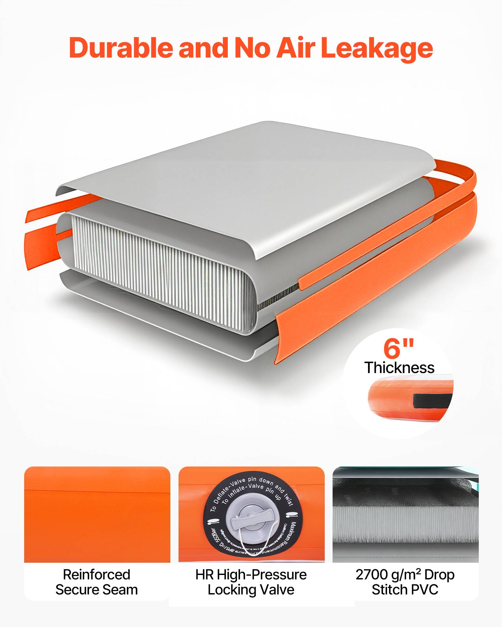 Vevor - VEVOR Quai Flottant Gonflable Plateforme de Quai Ronde 2,44 m Orange avec Sac - Image 3