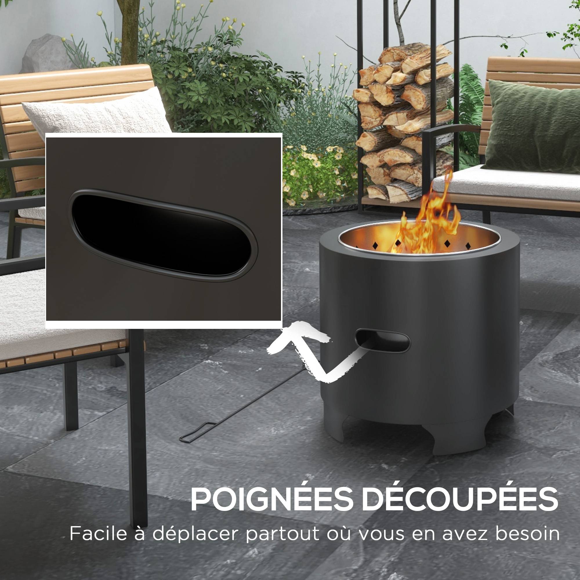 ComfortXL - Brasero sans fumée métal noir Ø45 cm foyer extérieur portable combustion optimisée - ComfortXL Outdoor Living - Image 7