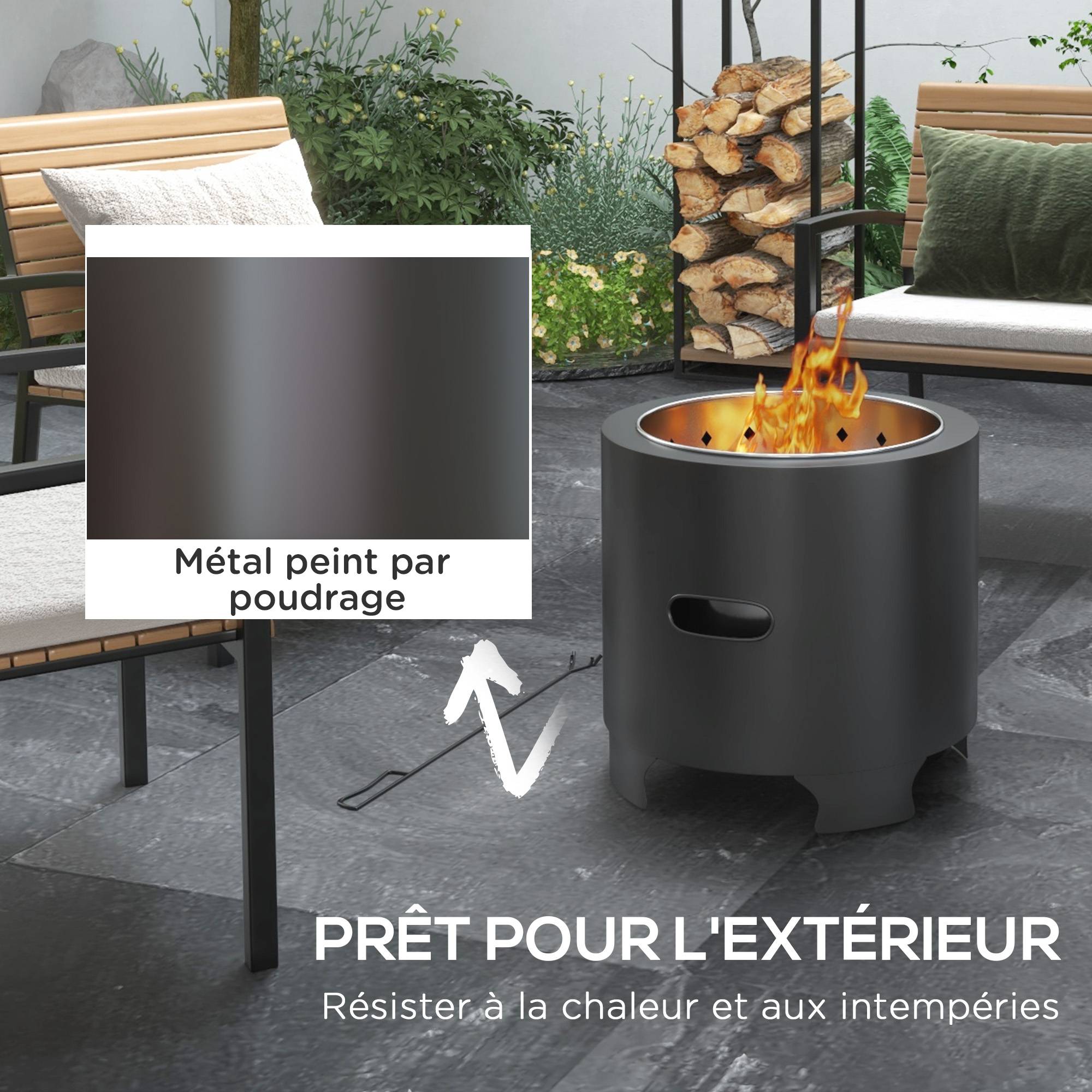 ComfortXL - Brasero sans fumée métal noir Ø45 cm foyer extérieur portable combustion optimisée - ComfortXL Outdoor Living - Image 6