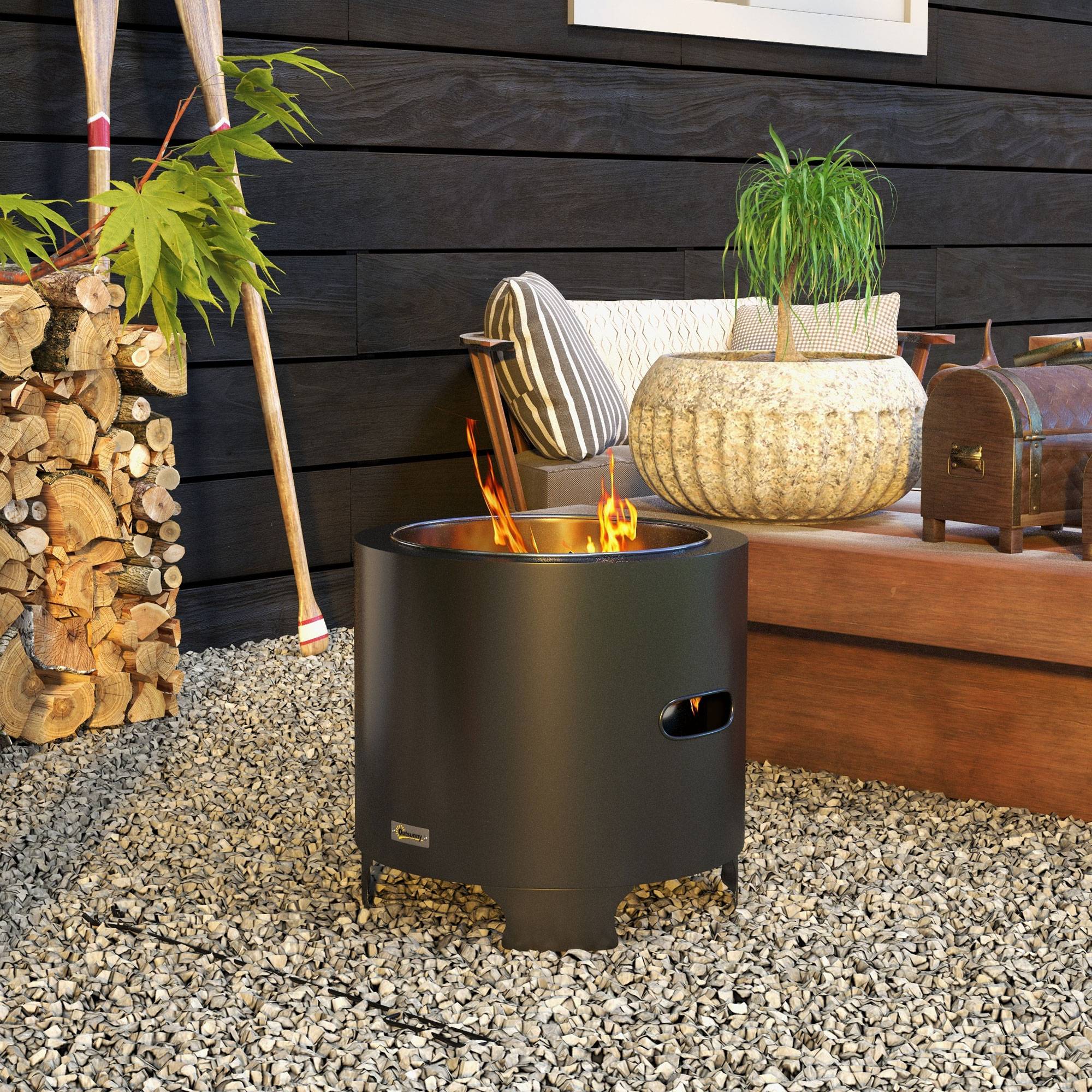 ComfortXL - Brasero sans fumée métal noir Ø45 cm foyer extérieur portable combustion optimisée - ComfortXL Outdoor Living - Image 2