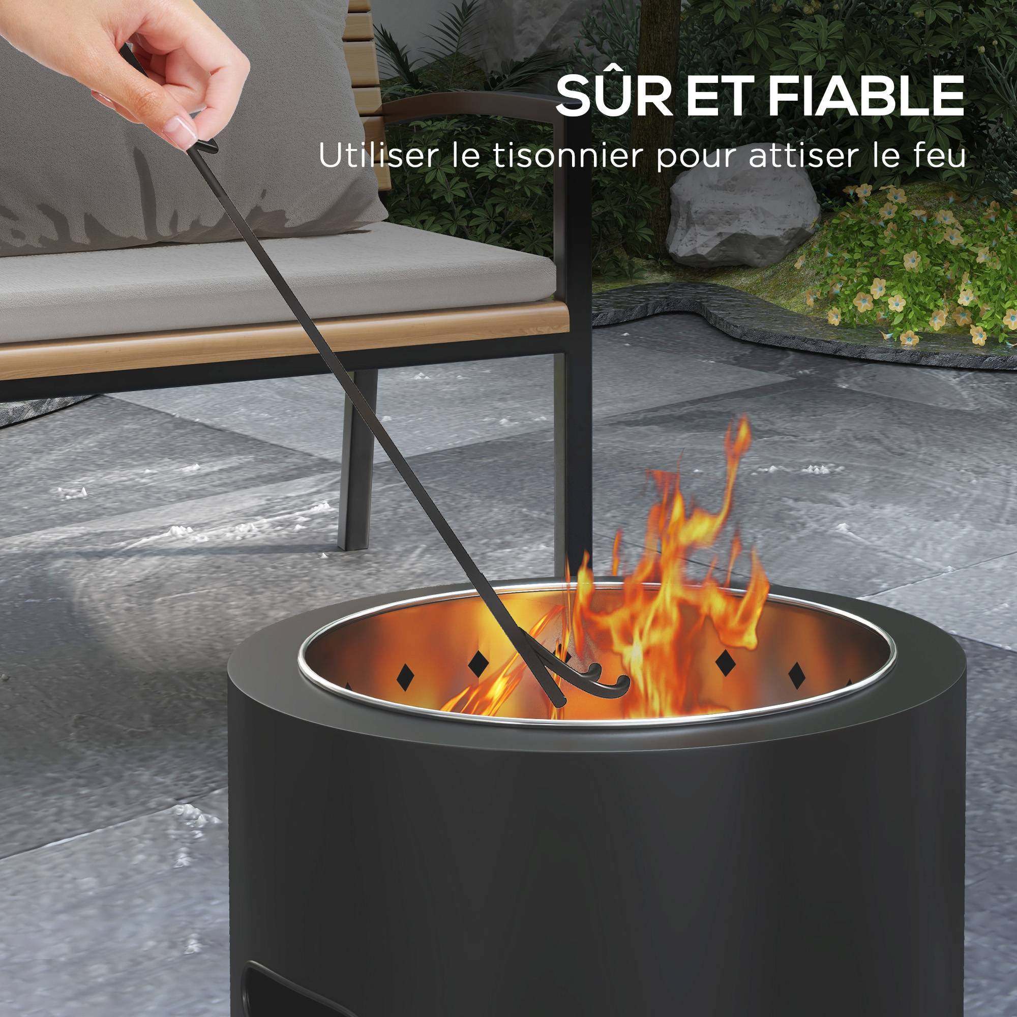 ComfortXL - Brasero sans fumée métal noir Ø45 cm foyer extérieur portable combustion optimisée - ComfortXL Outdoor Living - Image 8
