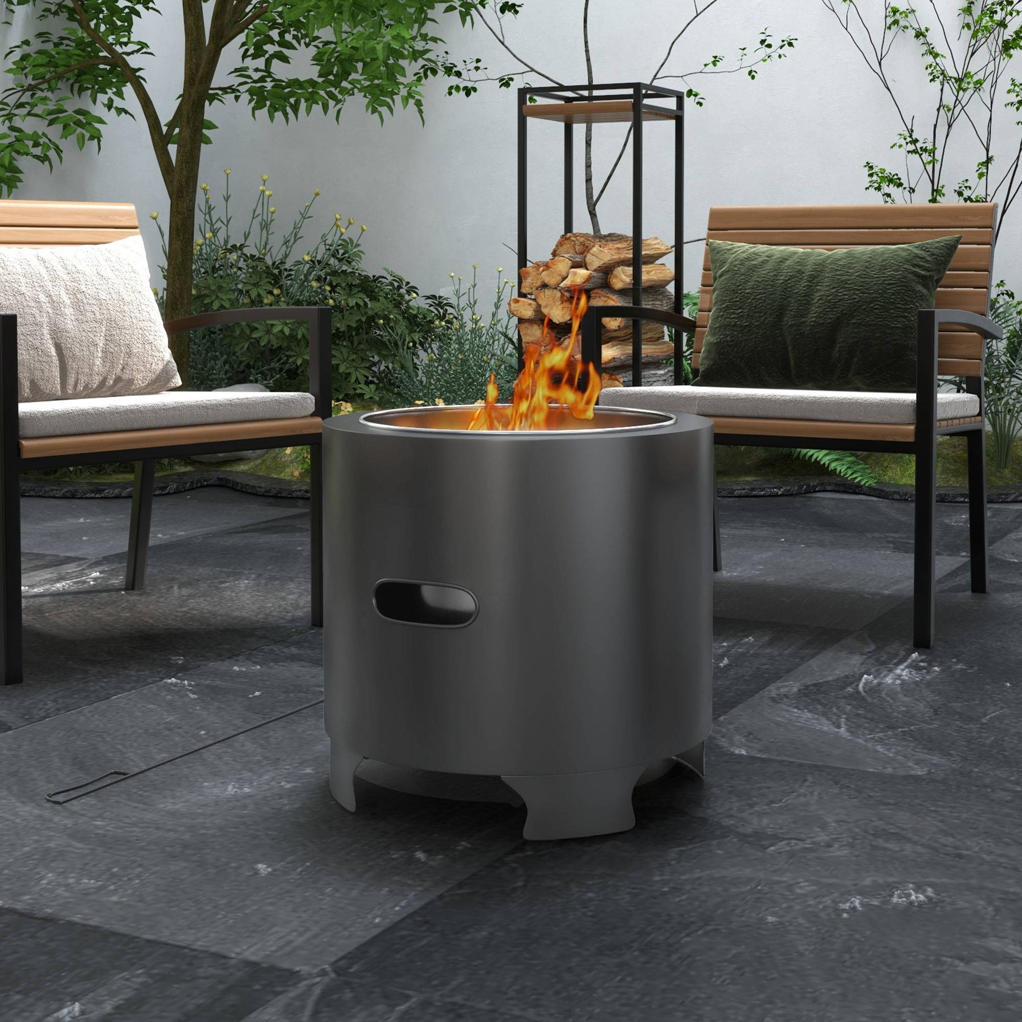 ComfortXL - Brasero sans fumée métal noir Ø45 cm foyer extérieur portable combustion optimisée - ComfortXL Outdoor Living - Image 3
