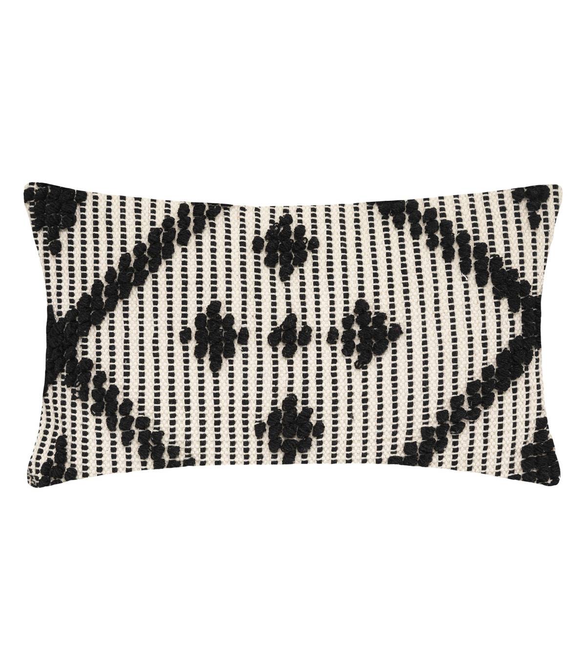 Coussin déhoussable en Coton Noir et Blanc  motif en relief 38 x 58 cm - Image 1