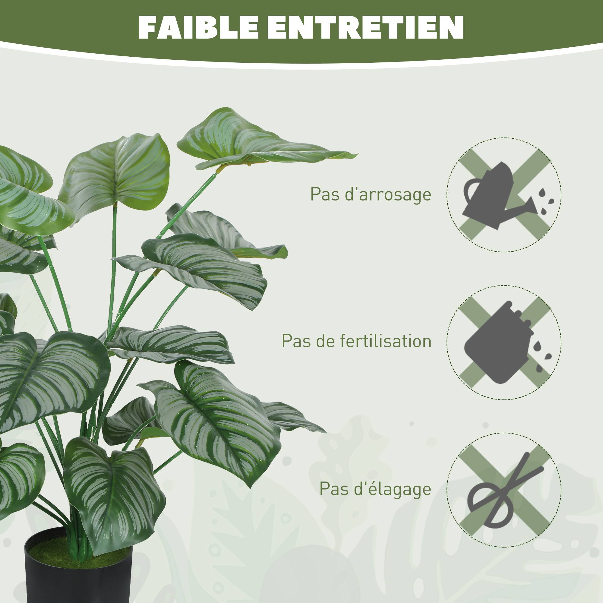 Lot de 2 plantes artificielles intérieures 65 cm, arbre artificiel avec pot en plastique et flocage - Image 8