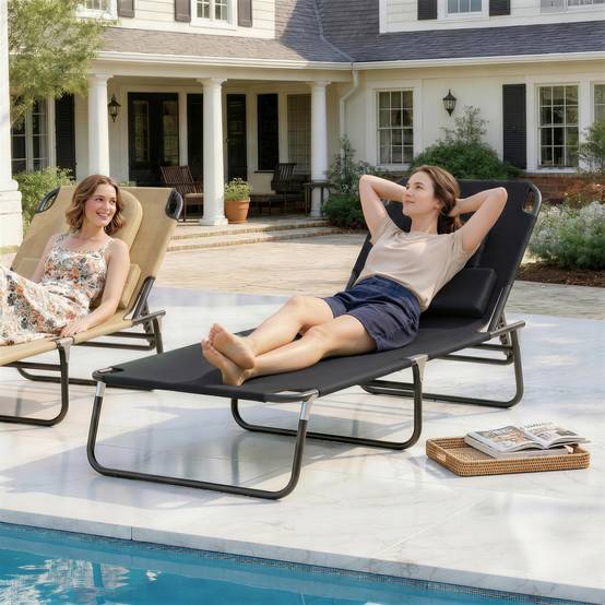 Sans Marque - Transat de Jardin Chaise Longue Pliante Bain de Soleil pour Lecture Noir - Image 3