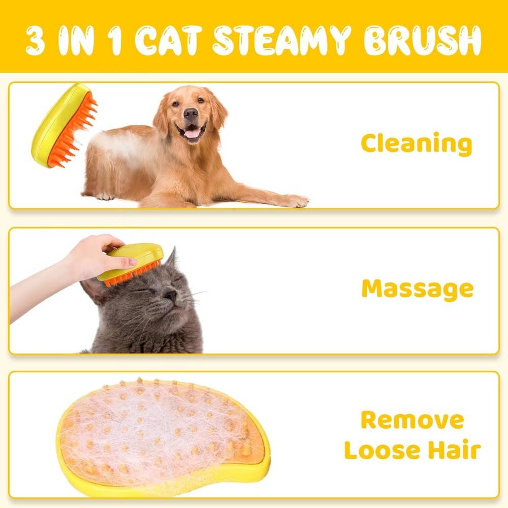 Brosse à vapeur 3-en-1 pour chien et chat - Toilettage et massage - Living123 - Image 2