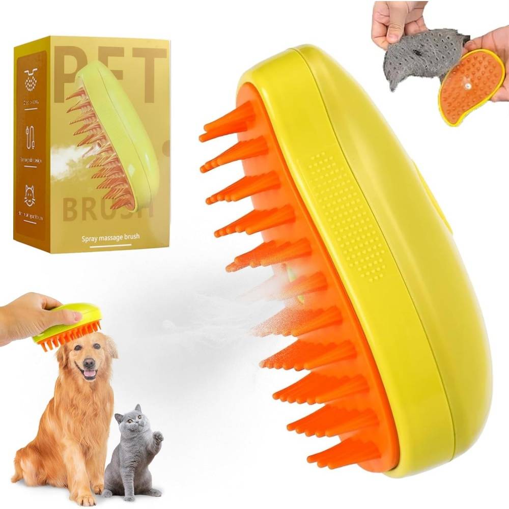 Brosse à vapeur 3-en-1 pour chien et chat - Toilettage et massage - Living123 - Image 1