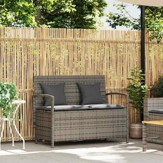 Banc Coffre de Jardin 2 Places Résine Tressée avec Coussins Déhoussables Gris et Gris Foncé – ComfortXL Outdoor Living - Image 2