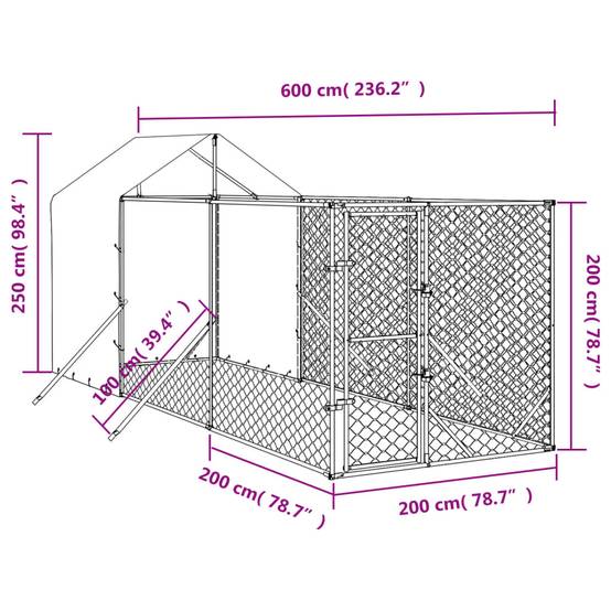 Enclos extérieur pour chien acier galvanisé avec toit et parois 2x6x2,5 m – ComfortXL Outdoor Living - Image 4