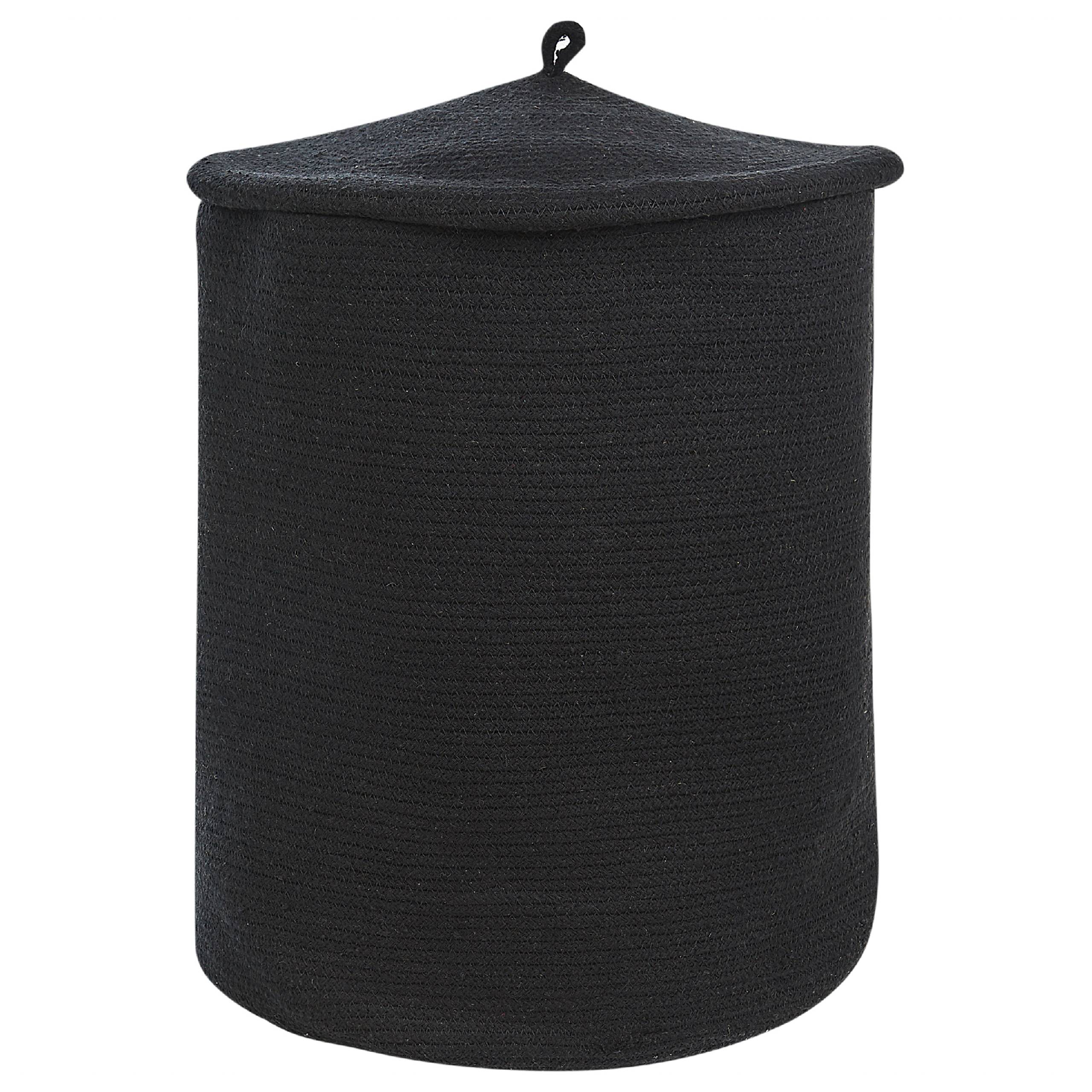 Panier Noir en Coton Rond 44 cm Corbeille à Linge Tressée Rangement pour Intérieur Minimaliste avec Couvercle Boîte