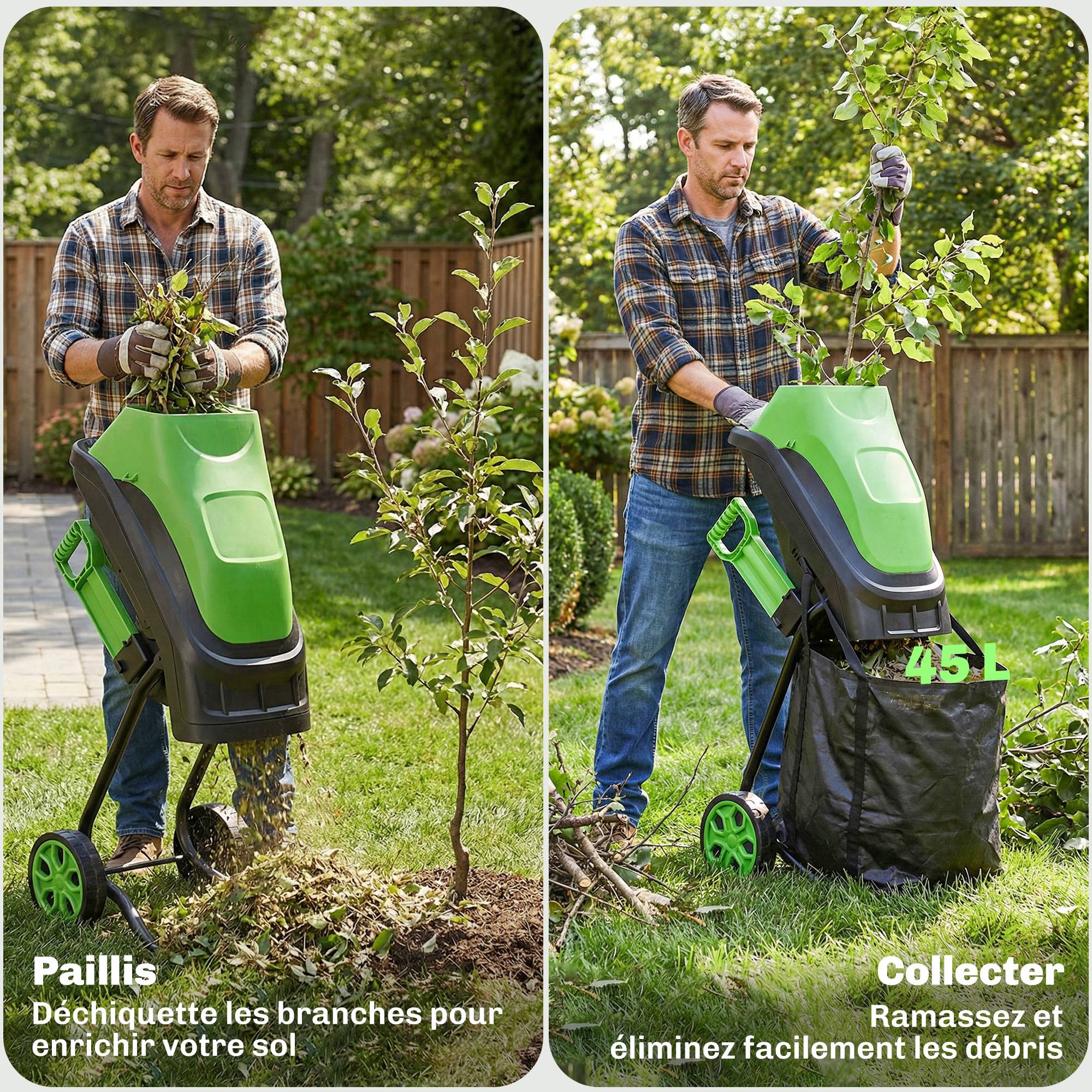 Aspirateur-souffleur de feuilles filaire 3000w 3-en-1 avec fonction broyage, sac de collecte 40l, 4 roues - Image 10