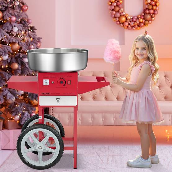 VEVOR Machine barbe à papa avec chariot, 1000 W, bol inox 52 cm. Commerciale, fêtes, rouge. - Image 8