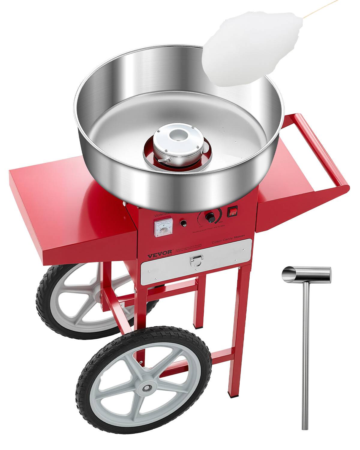 VEVOR Machine barbe à papa avec chariot, 1000 W, bol inox 52 cm. Commerciale, fêtes, rouge. - Image 1