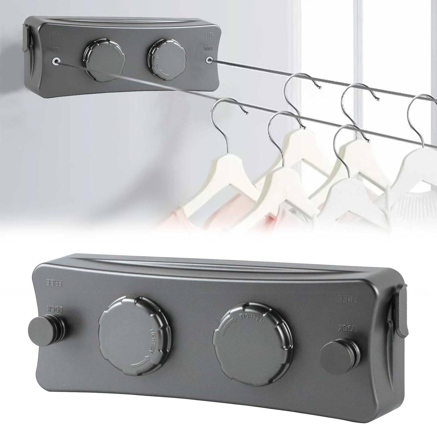Corde à linge télescopique, corde à linge télescopique de 5,1 m, corde à linge d'intérieur, corde à linge réglable robuste-Lytech - Image 1