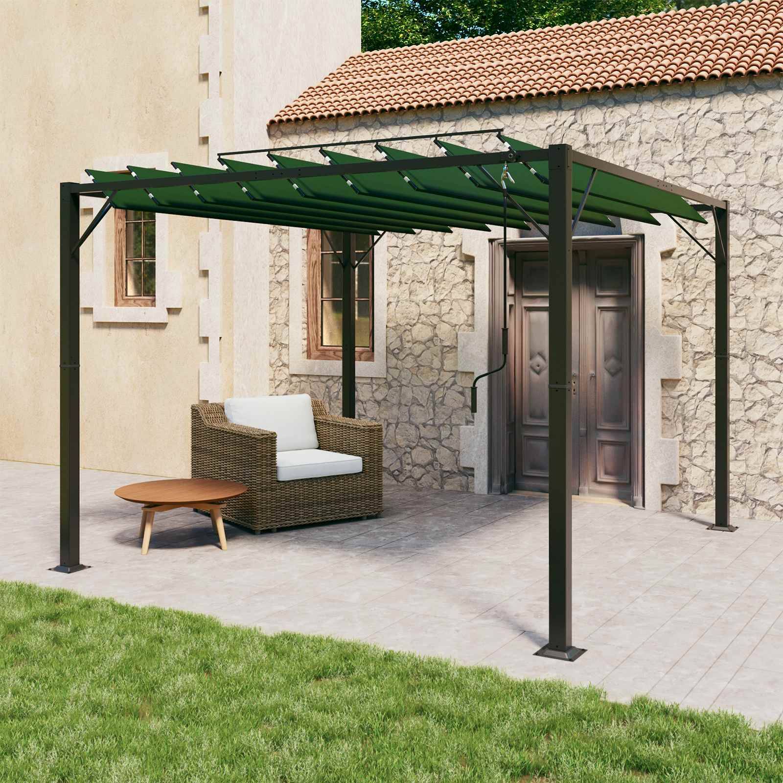 ComfortXL - Pergola Bioclimatique Aluminium Tissu Patio Jardin Toit Lames Orientables 3x3m Vert - ComfortXL Outdoor Living - Image 1