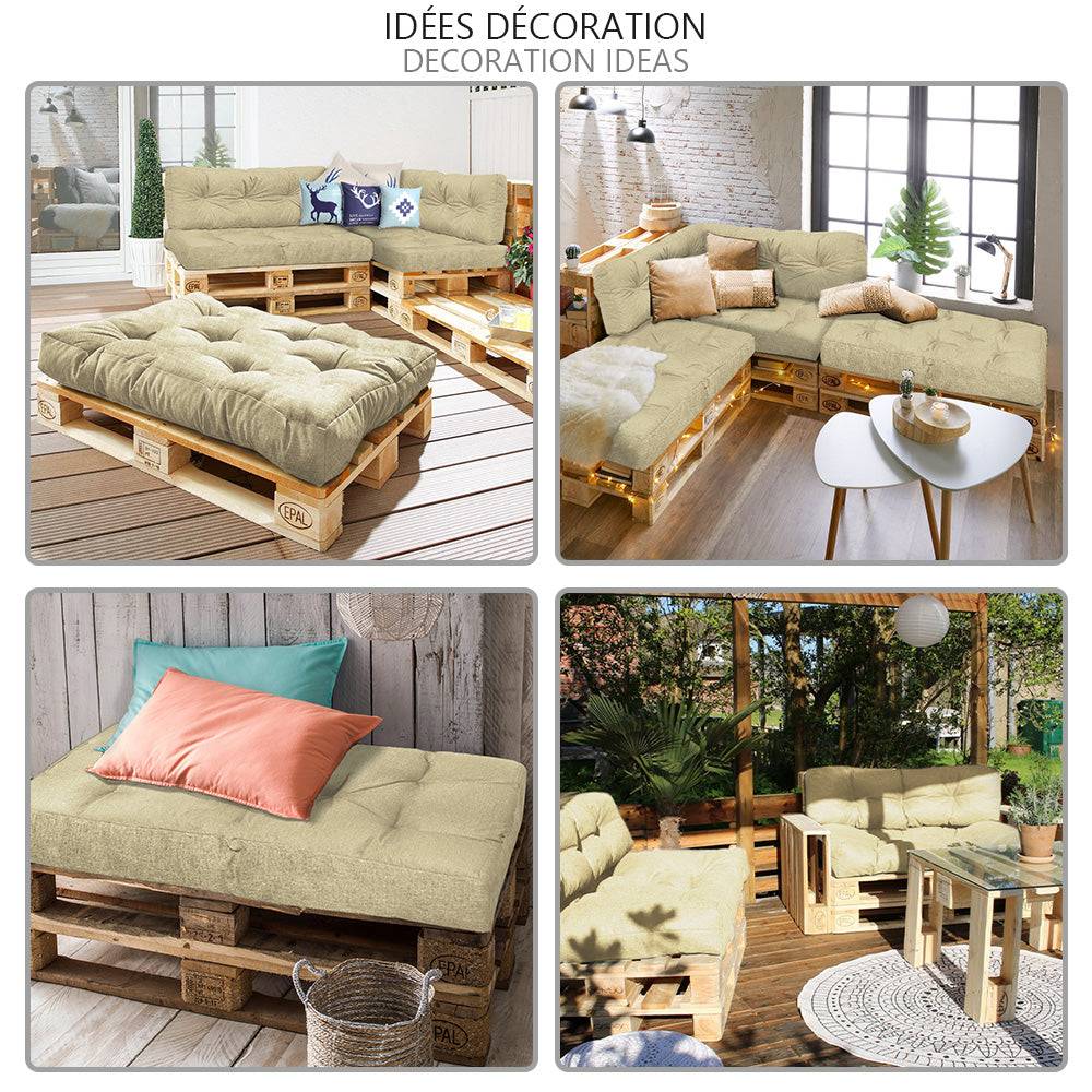 Vounot - Lot de 2 Coussins pour palettes en bois beige - Image 7