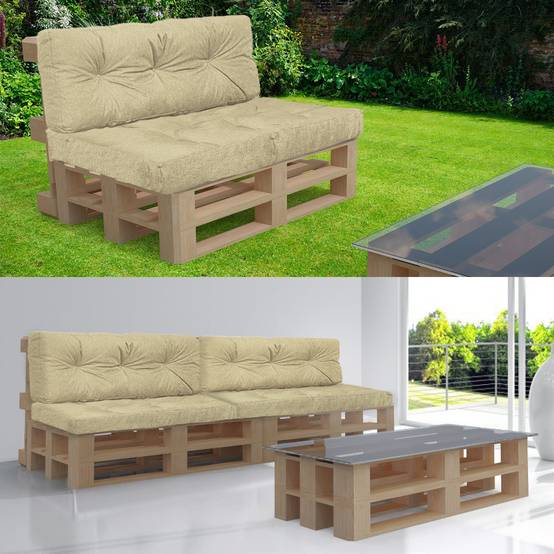 Vounot - Lot de 2 Coussins pour palettes en bois beige - Image 3