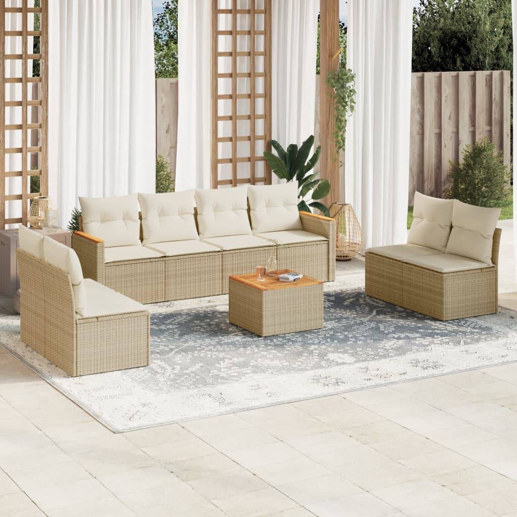 Vidaxl - Salon de jardin avec coussins 9 pcs beige résine tressée vidaXL 3259979 - Image 1