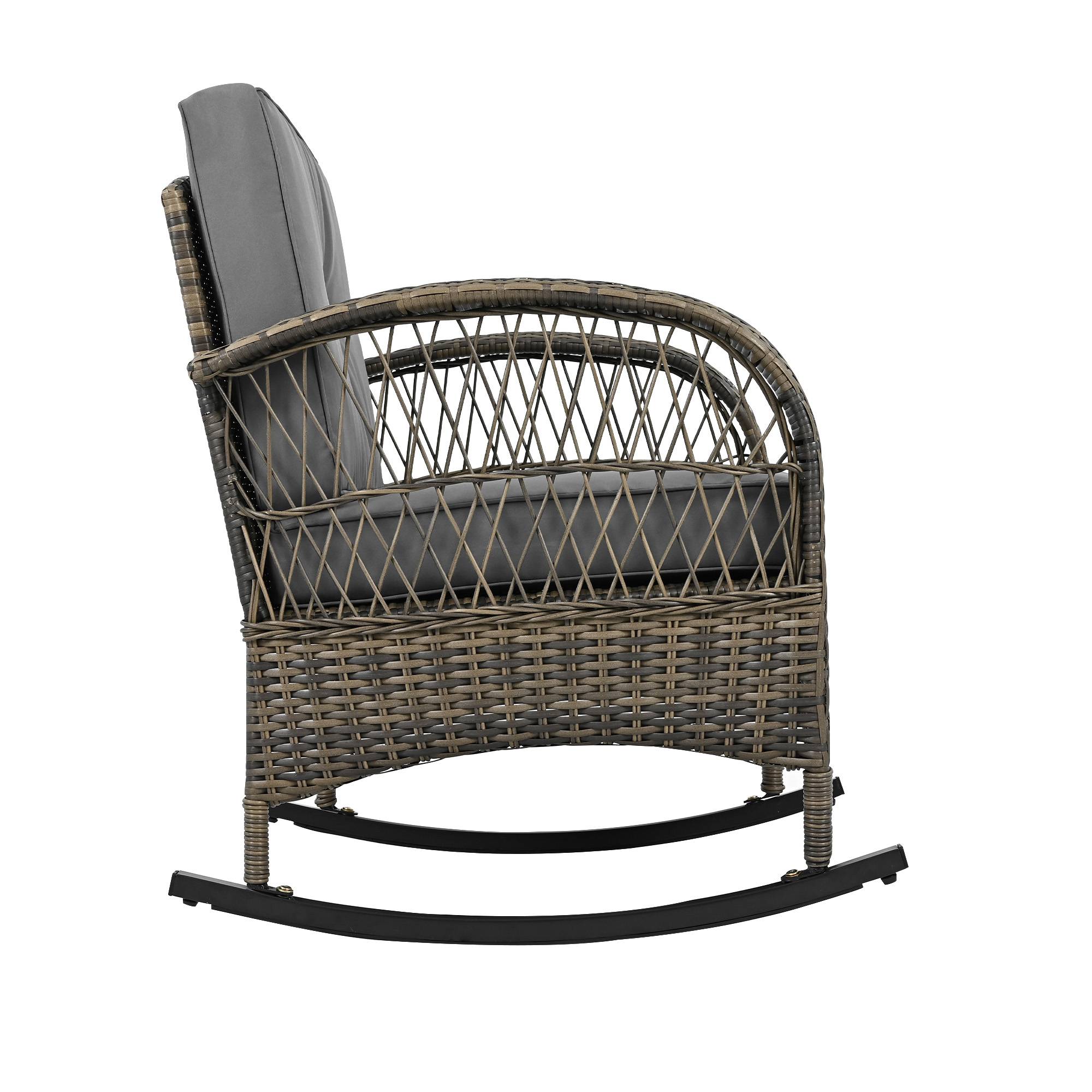 Salon de Jardin avec 2 Chaises à Bascule et 1 Table pour balcon Tissu Gris - Image 10