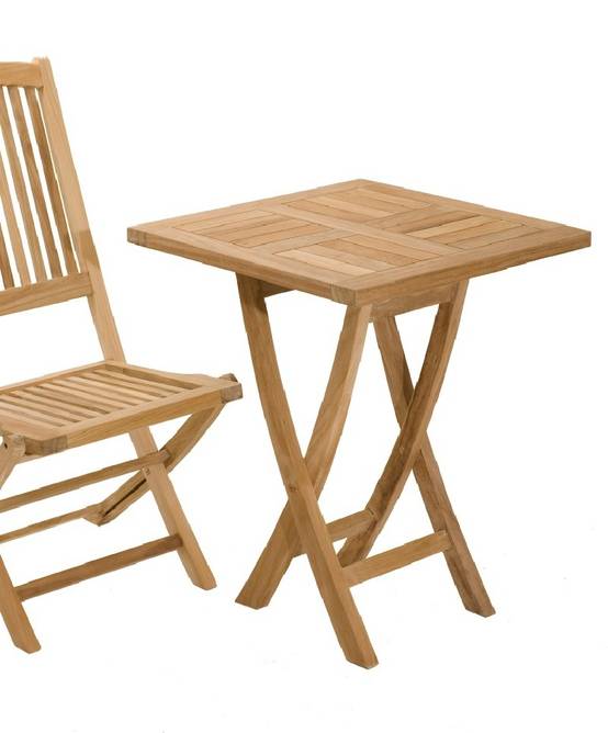 FUN - Table de jardin 2 personnes, carrée pliante 60x60cm en bois Teck - Image 3
