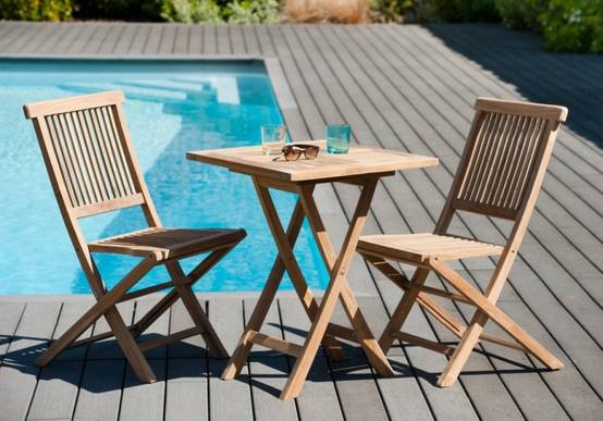 FUN - Table de jardin 2 personnes, carrée pliante 60x60cm en bois Teck - Image 2