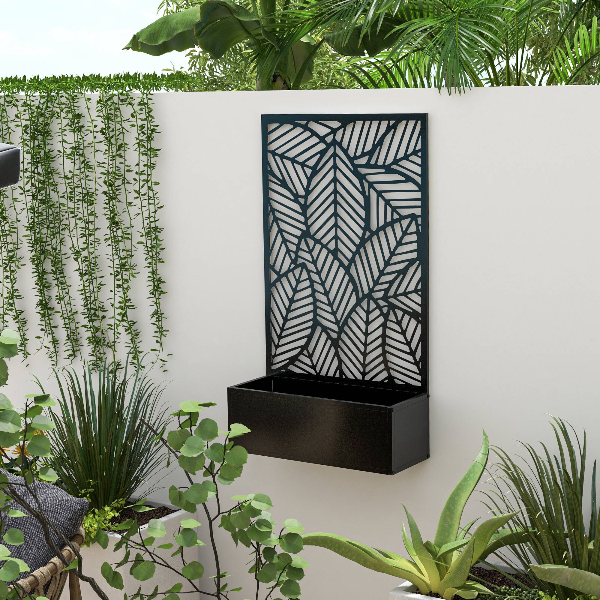 Jardinière en métal grillagée, murale ou au sol, idéale pour la culture de plantes ou la décoration urbaine, 61 x 23 x 113 cm, noire - Image 9