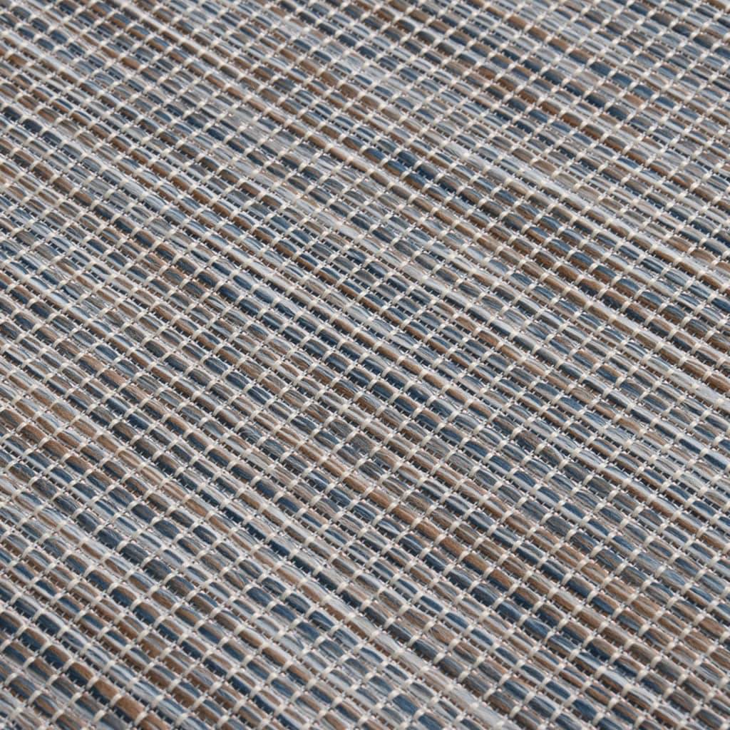 Tapis In/Outdoor Tissage Plat en PP Durable pour Terrasse Patio Marron et Bleu 120x170 cm – ComfortXL Outdoor Living - Image 5