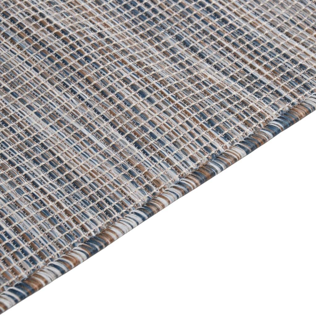Tapis In/Outdoor Tissage Plat en PP Durable pour Terrasse Patio Marron et Bleu 120x170 cm – ComfortXL Outdoor Living - Image 4