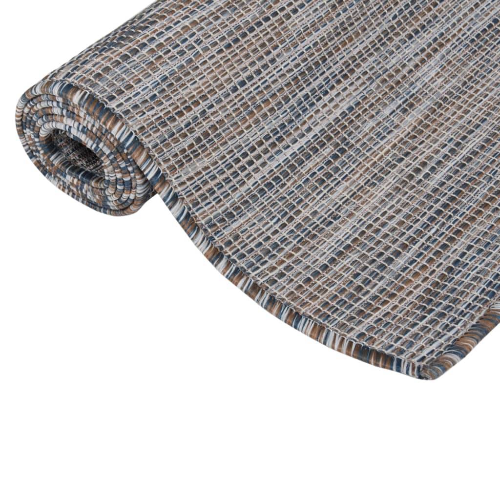 Tapis In/Outdoor Tissage Plat en PP Durable pour Terrasse Patio Marron et Bleu 120x170 cm – ComfortXL Outdoor Living - Image 3