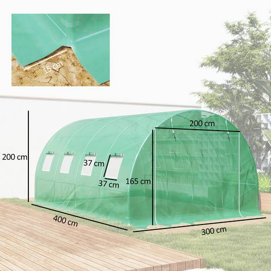 Bâche de rechange pour serre tunnel 12m² PE 140g/m² anti-UV 4x3m Vert - ComfortXL Outdoor Living - Image 5