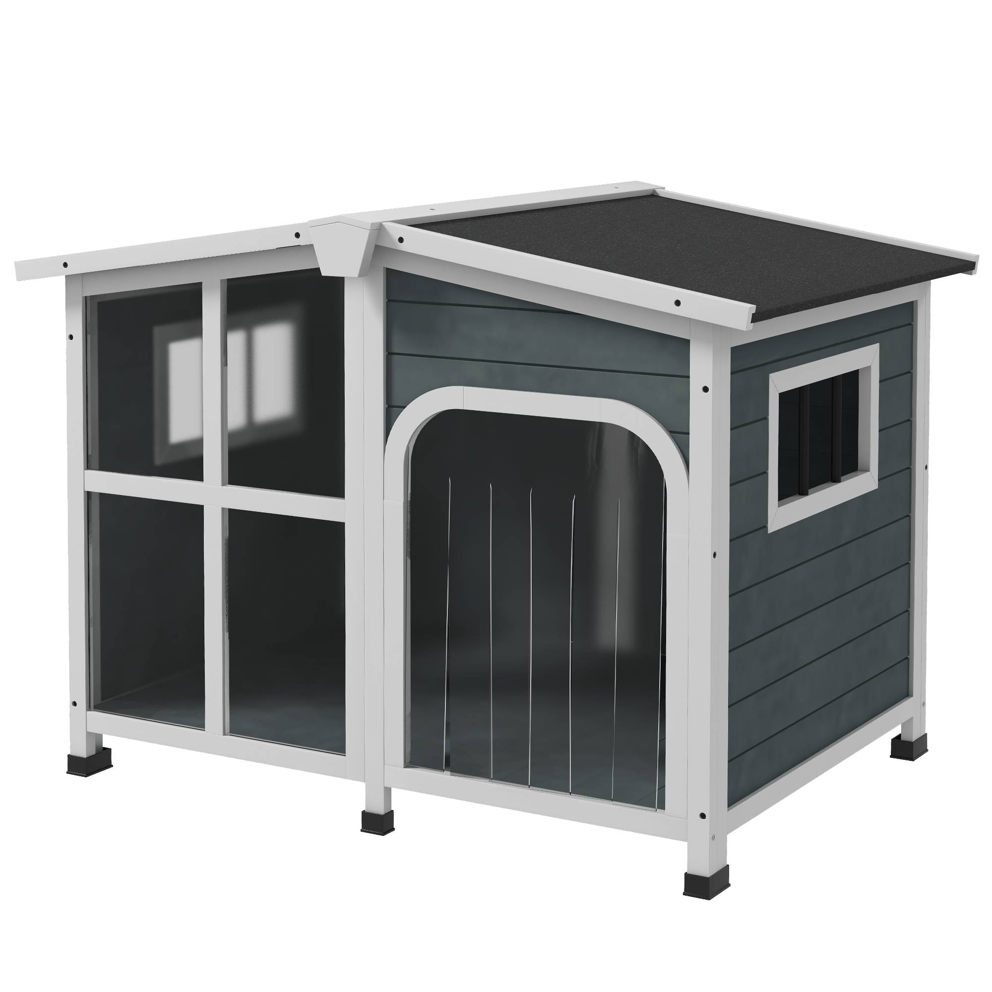 Niche d'extérieur pour chiens de taille moyenne avec toit ouvrant, en bois, 101 x 66,5 x 70,5 cm, grise - Image 2