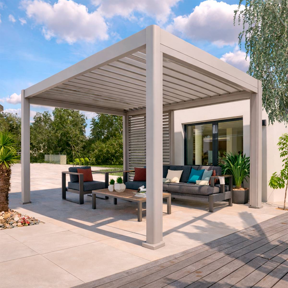 Hesperide - Pergola bioclimatique autoportante Evora 4x3 m argile Hespéride - Image 1