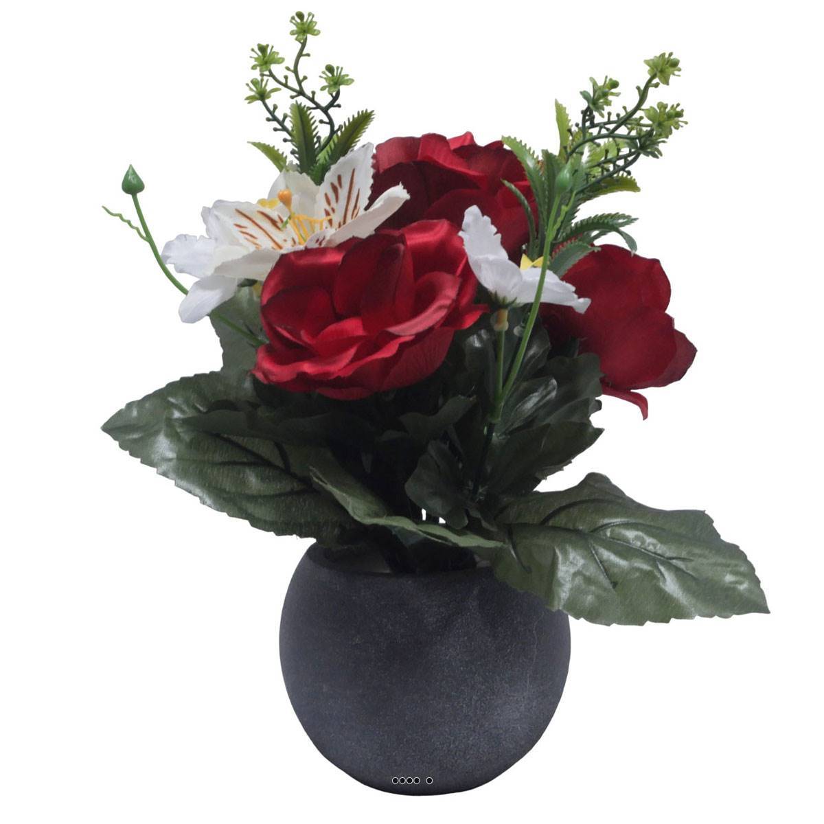 Pot Boule Béton pour Tombe de Rose, Alstromeria, et Orchidées Rouge artificiels - Toussaint - couleur: Rouge - Image 1