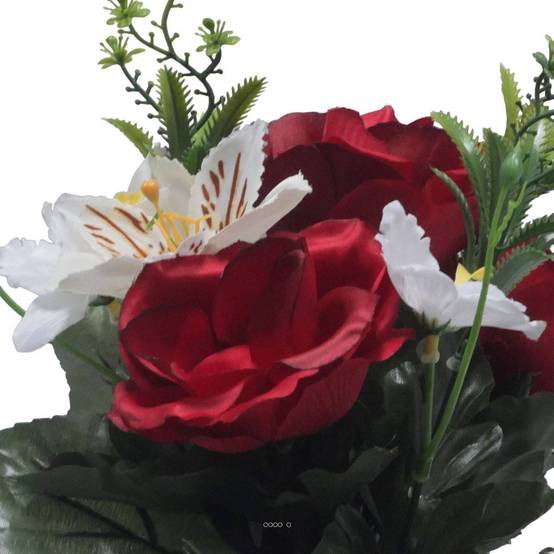 Pot Boule Béton pour Tombe de Rose, Alstromeria, et Orchidées Rouge artificiels - Toussaint - couleur: Rouge - Image 3