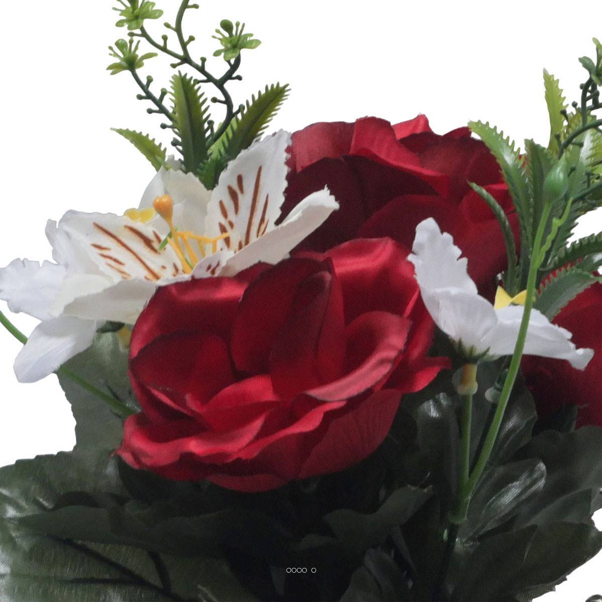 Pot Boule Béton pour Tombe de Rose, Alstromeria, et Orchidées Rouge artificiels - Toussaint - couleur: Rouge - Image 3