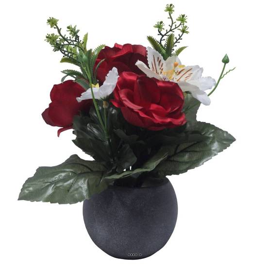 Pot Boule Béton pour Tombe de Rose, Alstromeria, et Orchidées Rouge artificiels - Toussaint - couleur: Rouge - Image 2