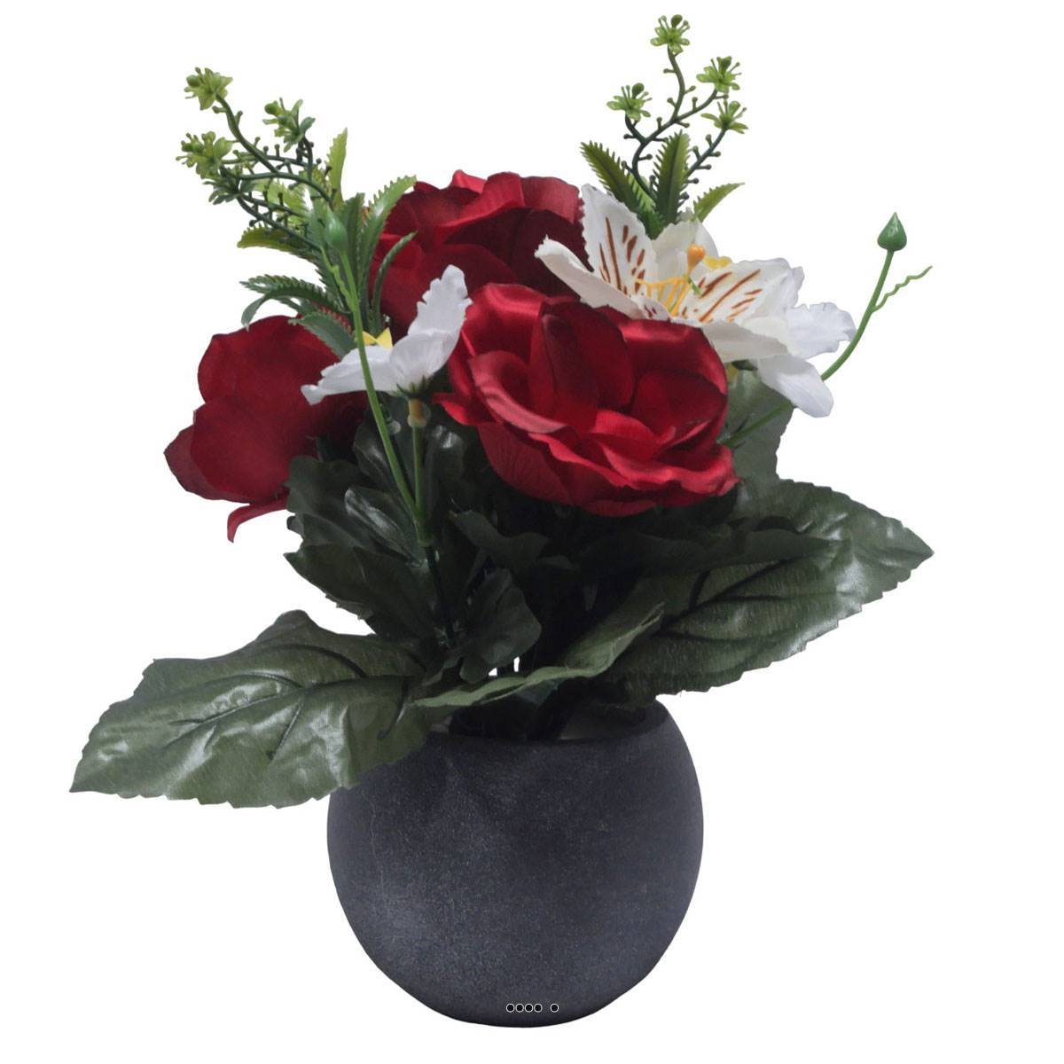 Pot Boule Béton pour Tombe de Rose, Alstromeria, et Orchidées Rouge artificiels - Toussaint - couleur: Rouge - Image 2