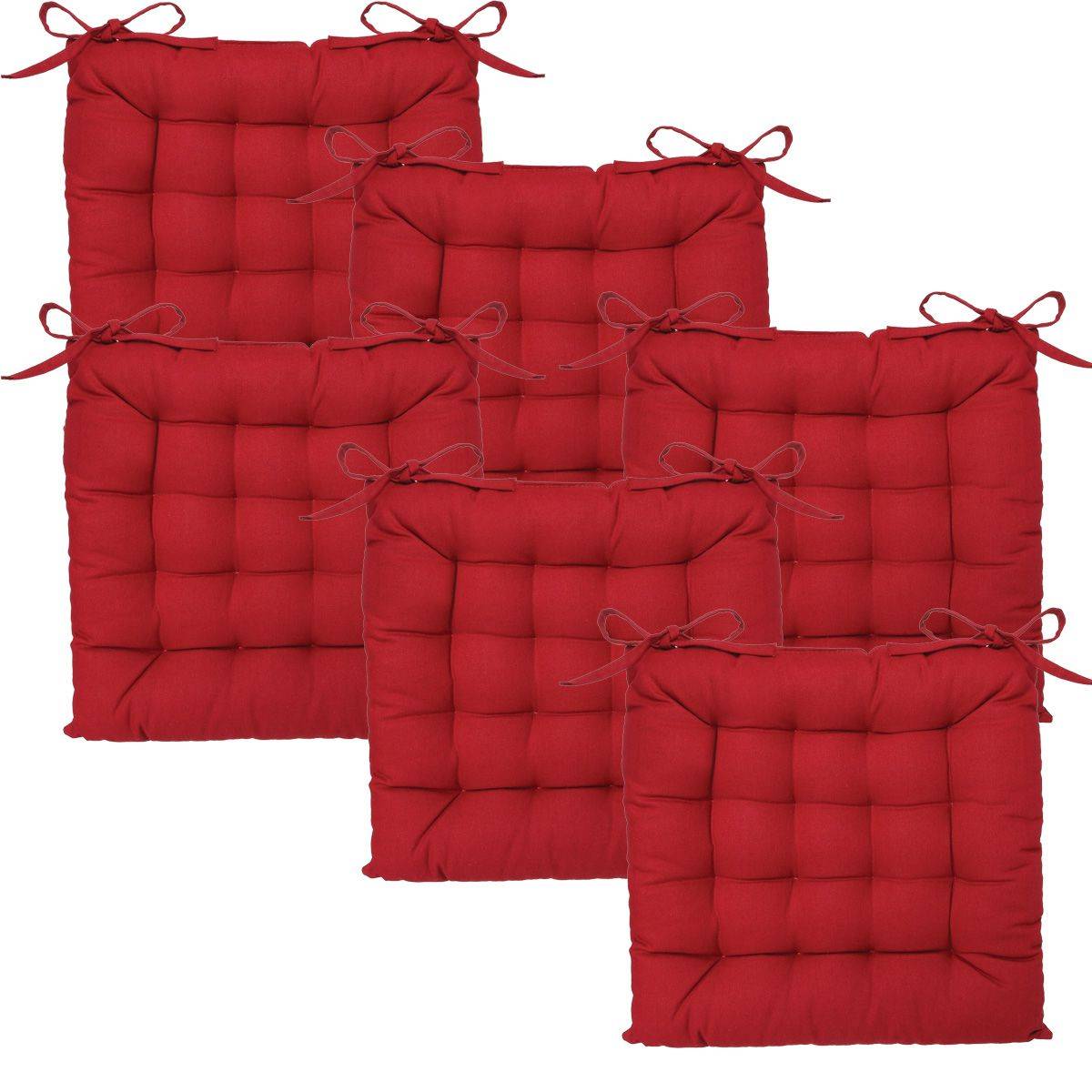 Lot de 6 Galettes de chaise en Coton Rouge 38 x 38 cm - Image 1