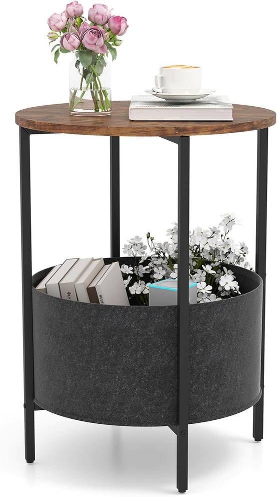 COSTWAY Table D'Appoint 3 Niveaux Métal - Table Bout De Canapé Design Rond - 40,5 X 38 X 62 Cm - Salon & Chambre