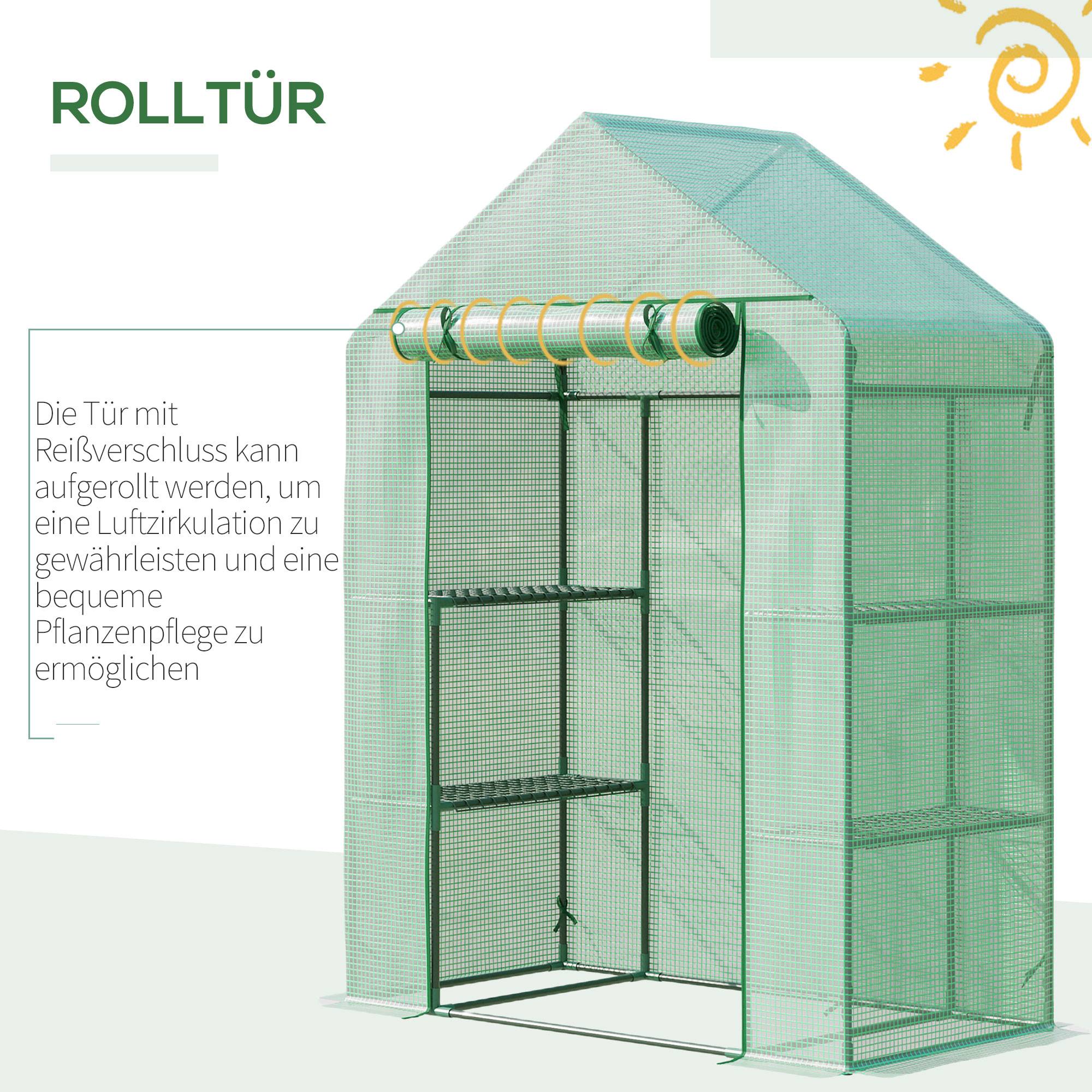 Serre de jardin acier PE étagères aérées croissance plantes 141x72x191cm vert - ComfortXL Outdoor Living - Image 8