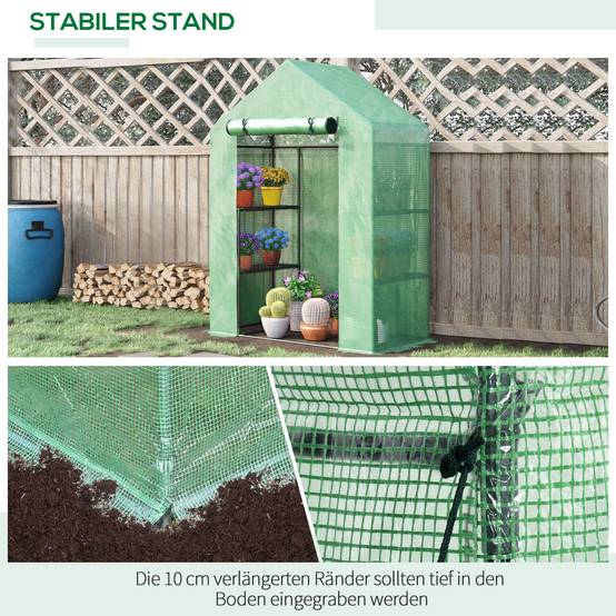 Serre de jardin acier PE étagères aérées croissance plantes 141x72x191cm vert - ComfortXL Outdoor Living - Image 7
