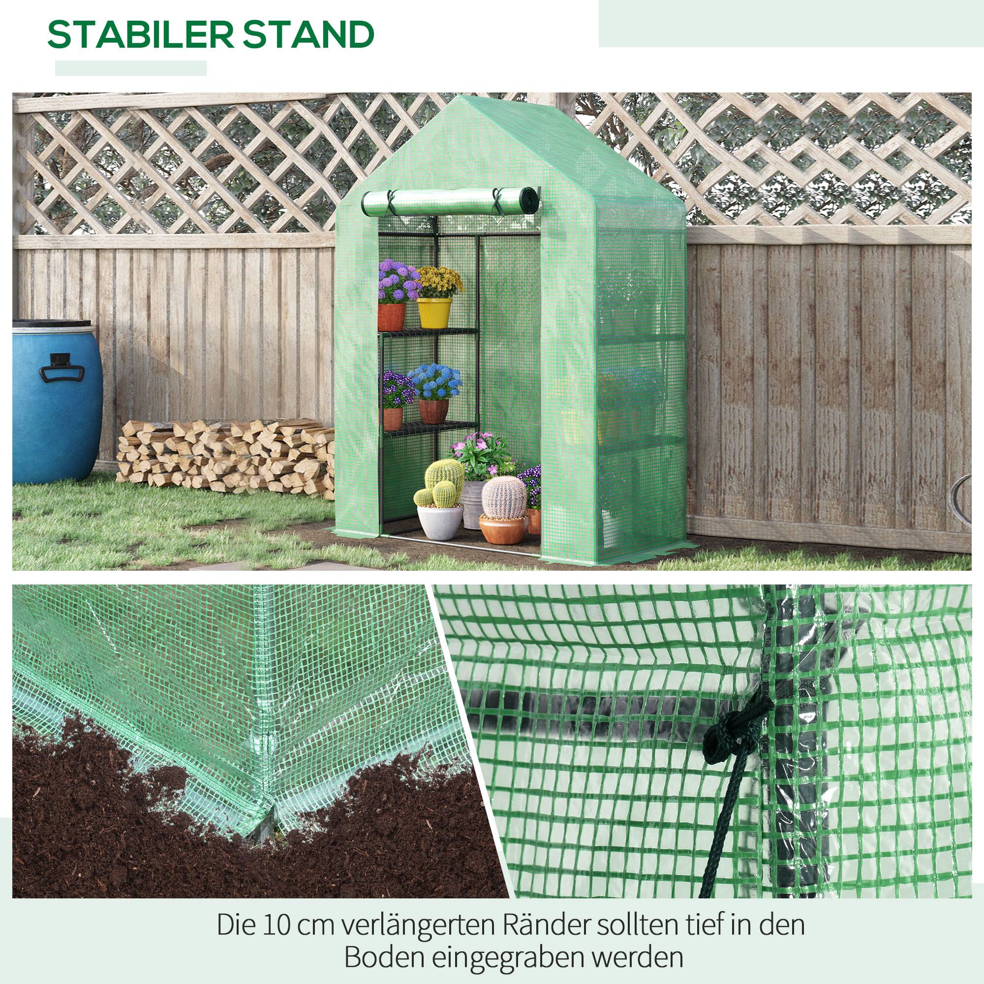 Serre de jardin acier PE étagères aérées croissance plantes 141x72x191cm vert - ComfortXL Outdoor Living - Image 7