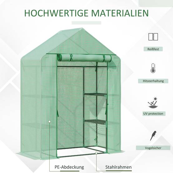 Serre de jardin acier PE étagères aérées croissance plantes 141x72x191cm vert - ComfortXL Outdoor Living - Image 6