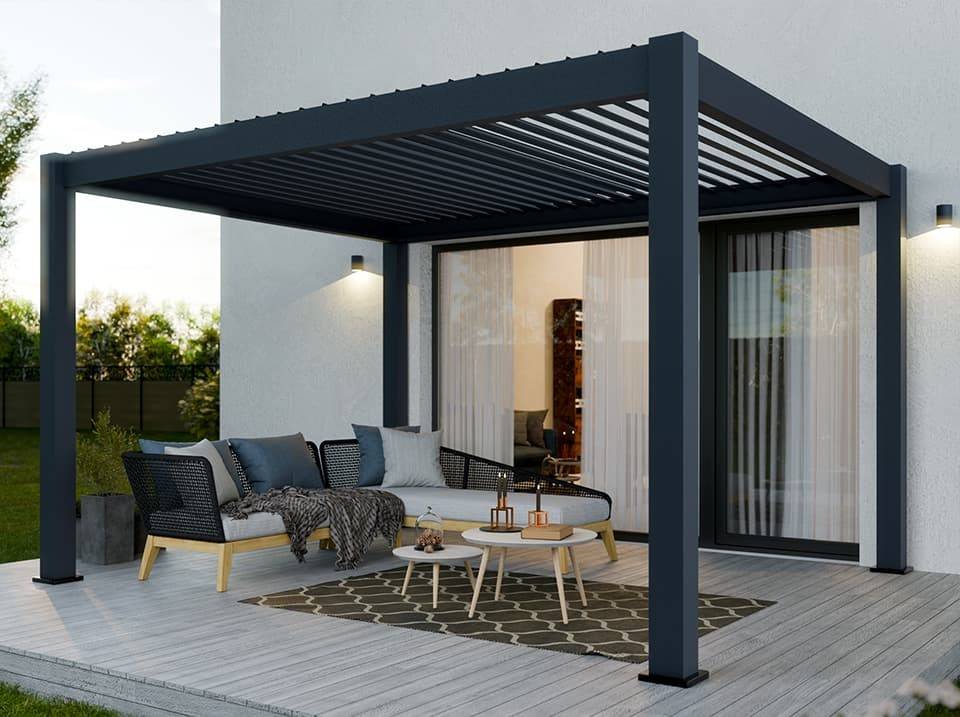 Direct Abris - Pergola Bioclimatique Aluminium Autoportée 12m² - 3x4m - Deux Stores - Anthracite - 24 lames en Acier Inclinables 90 degrés - ORION - Image 3