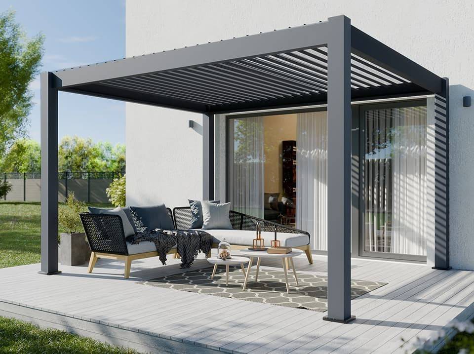 Direct Abris - Pergola Bioclimatique Aluminium Autoportée 12m² - 3x4m - Deux Stores - Anthracite - 24 lames en Acier Inclinables 90 degrés - ORION - Image 2