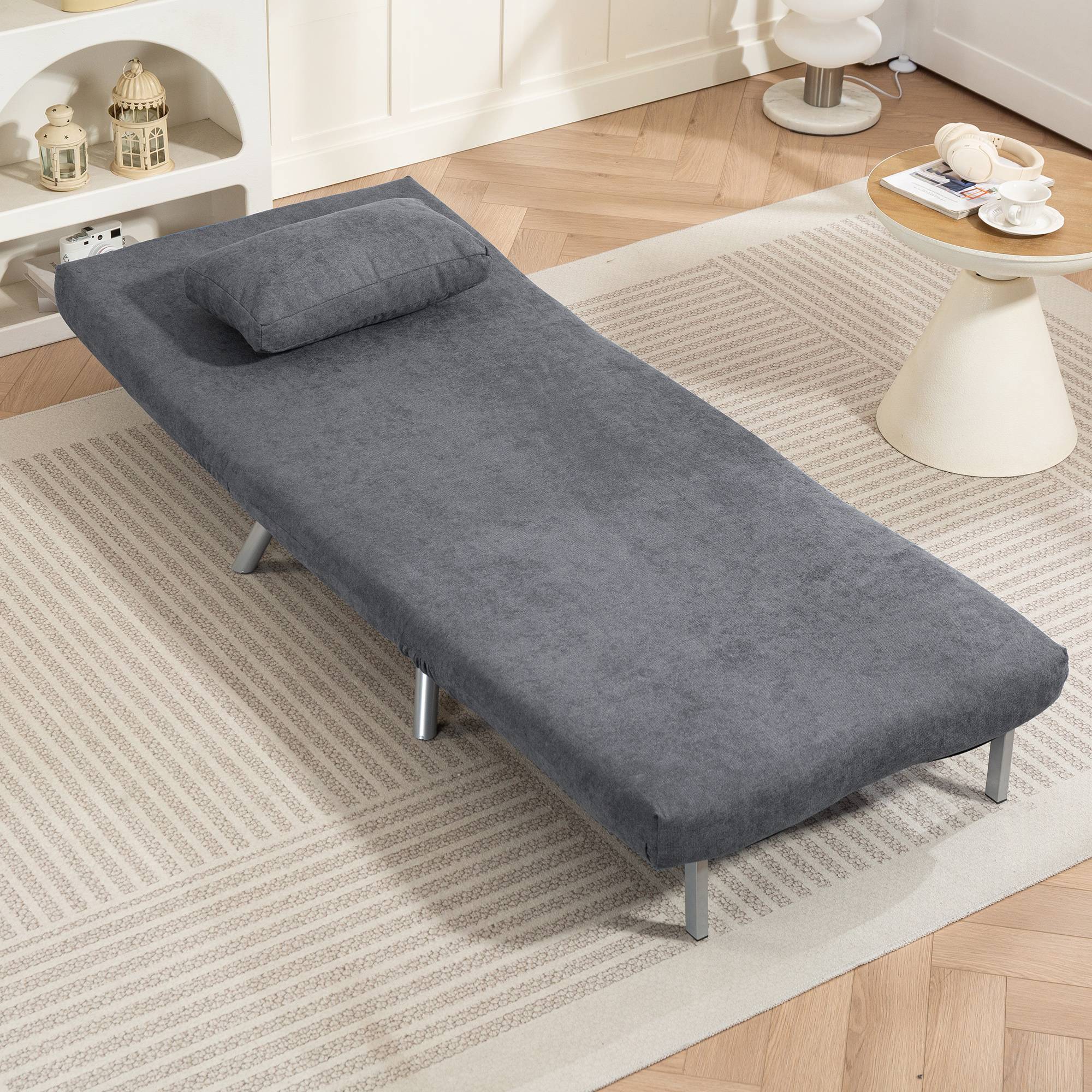 Fauteuil rembourré convertible en lit, modèle 3 en 1, fauteuil-lit, lit d'appoint, revêtement en tissu, avec coussins, gris foncé - Image 10